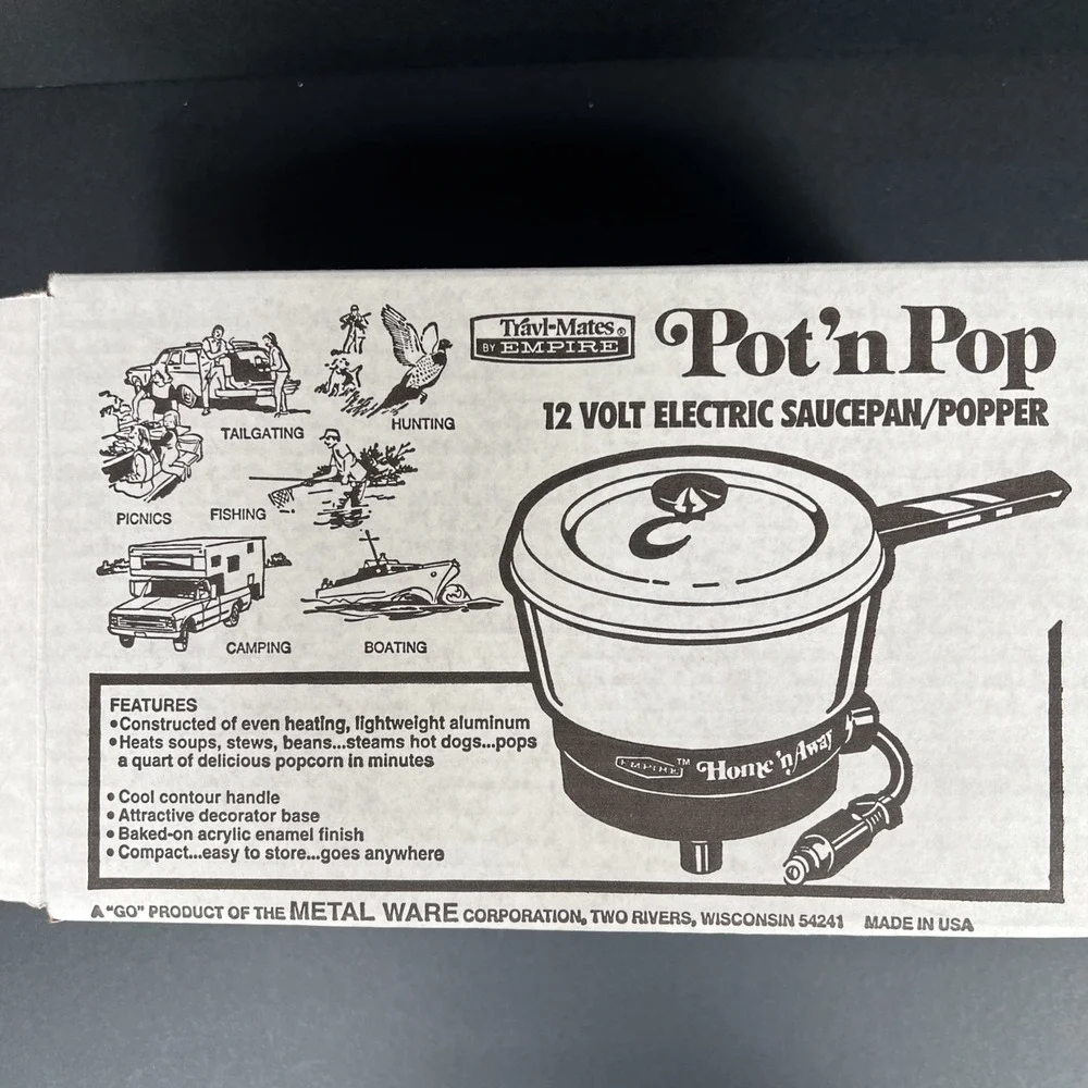 VTG Empire Travl Mate Pot 'n Pop 12V Saucepan NOS Complete Box +Receptacle